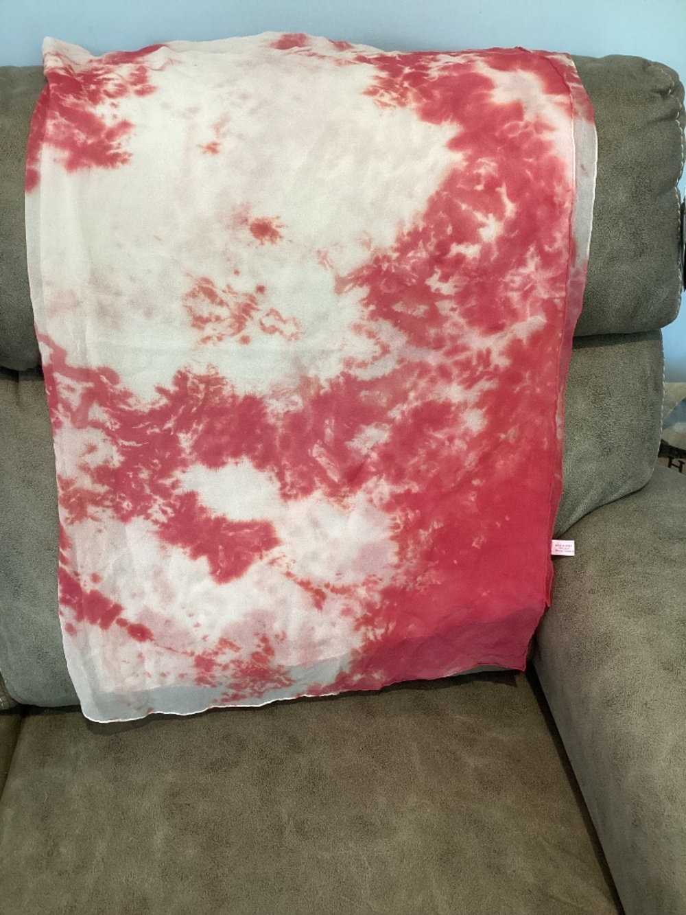 Silk rolled hem pink & white scarf
